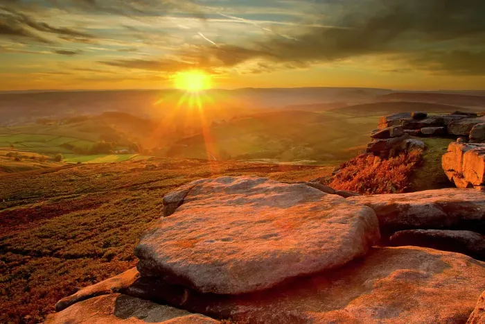 Framed Print : Scenic view from Higger Tor at sunset, Peak District NP, UK, September 2011. Did you know? The name Peak district does not relate to mountains, but comes from the name of the Anglo Saxon tribe the Pecsaetan Framed Print : Scenic view from Higger Tor at sunset, Peak District NP, UK, September 2011. Did you know? The name Peak district does not relate to mountains, but comes from the name of the Anglo Saxon tribe the Pecsaetan