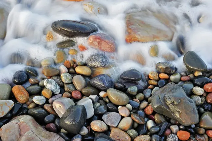 Framed Print : Sea surf washing over colourful water-smoothed pebbles, Normandy, France, October 2010 Framed Print : Sea surf washing over colourful water-smoothed pebbles, Normandy, France, October 2010