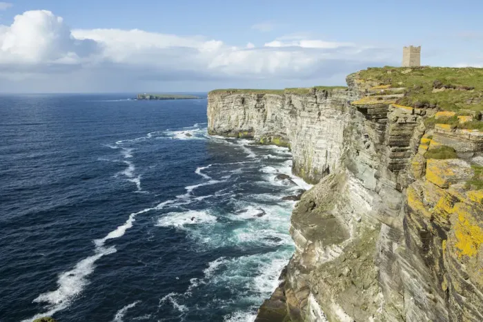Framed Print : Seabird cliffs, Marwick Head RSPB and Kitchener Memorial tower, Orkney, Scotland, UK Framed Print : Seabird cliffs, Marwick Head RSPB and Kitchener Memorial tower, Orkney, Scotland, UK
