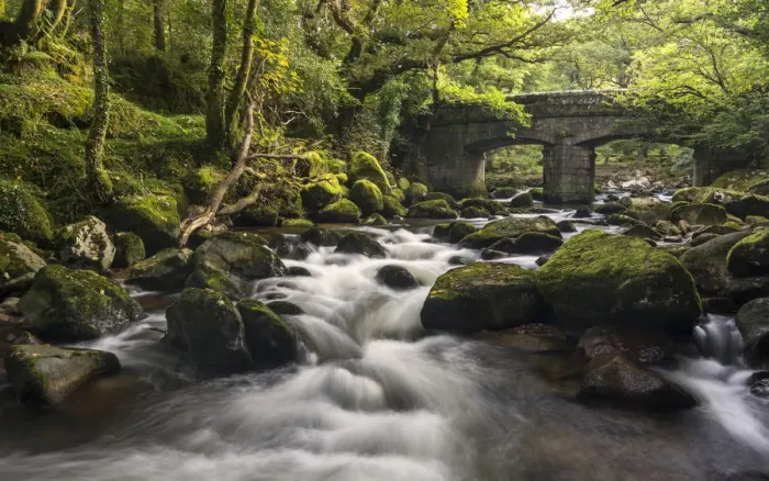 Framed Print : Shaugh Prior, bridge and River Plym, Dartmoor National Park, Devon, UK. September 2016