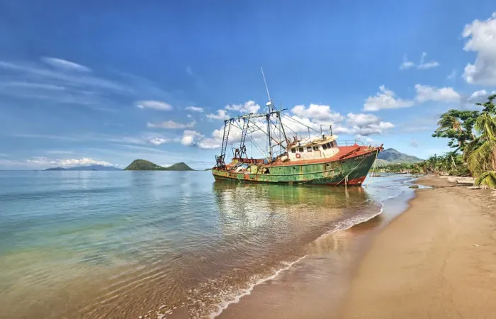 Framed Print : Shipwreck washed ashore by hurricane Maria. Dominica, December 2017. Stitched panorama Framed Print : Shipwreck washed ashore by hurricane Maria. Dominica, December 2017. Stitched panorama