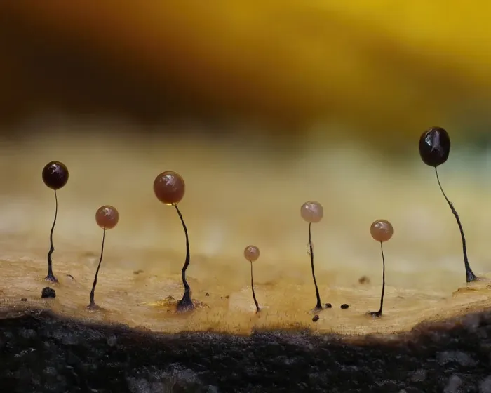 Framed Print : Slime mould (Comatricha nigra) sporangia with a range of colours Framed Print : Slime mould (Comatricha nigra) sporangia with a range of colours