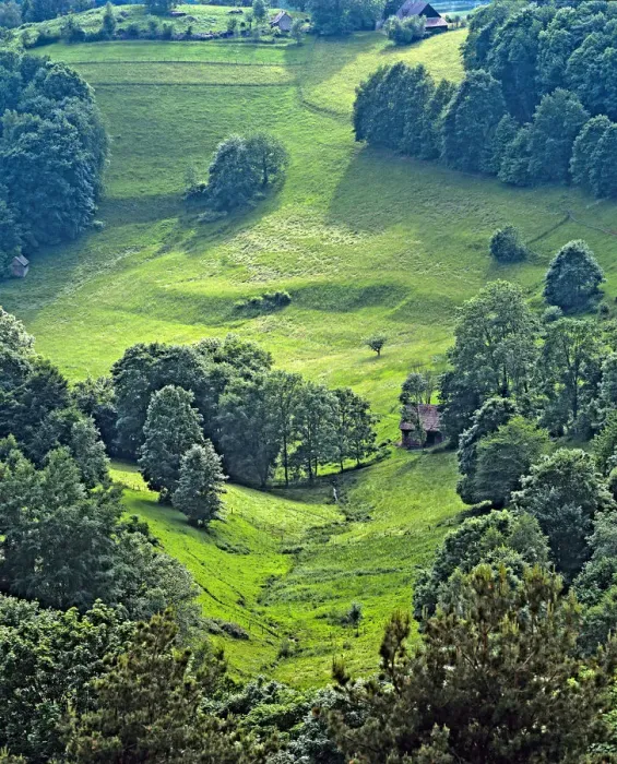 Framed Print : A small valley in Alsace seen from a high angle. France Framed Print : A small valley in Alsace seen from a high angle. France