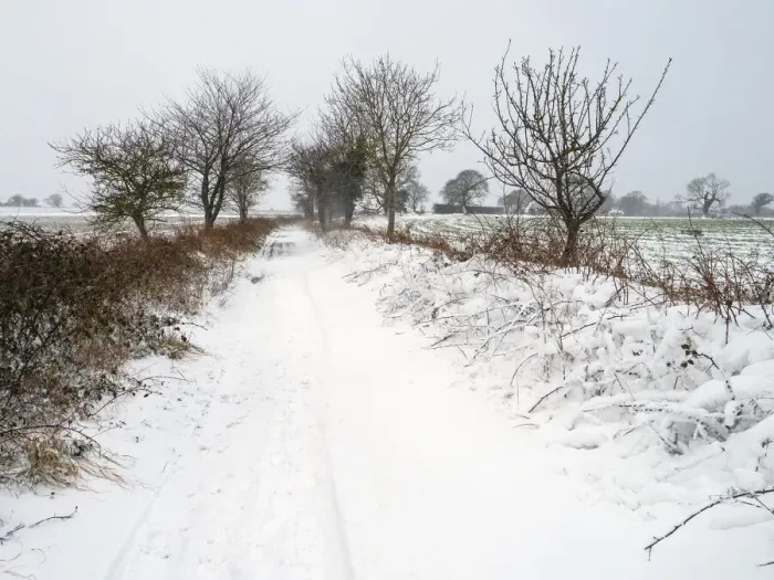Framed Print : Snow covering a farm track, Gimingham, Norfolk, UK. February, 2021. Seasons sequence - Winter Framed Print : Snow covering a farm track, Gimingham, Norfolk, UK. February, 2021. Seasons sequence - Winter