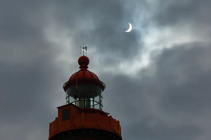 Framed Print : Solar eclipse in a cloudy sky above the lighthouse at Pointe Saint-Mathieu, Plougonvelin, Finistere, France. 20th March 2015 Framed Print : Solar eclipse in a cloudy sky above the lighthouse at Pointe Saint-Mathieu, Plougonvelin, Finistere, France. 20th March 2015