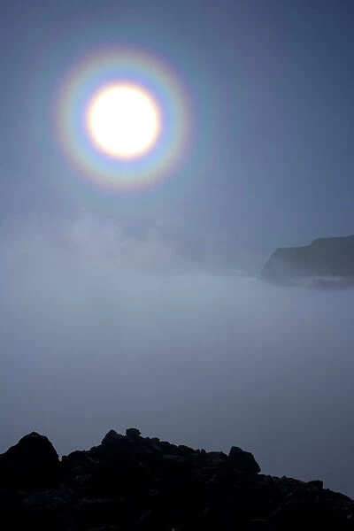 Solar halo over the Laitaure delta at dawn, Sarek National Park, Laponia World Heritage Site