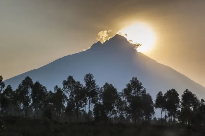 Framed Print : Sunrise behind Mount Mikeno, Virunga National Park, Democratic Republic of the Congo