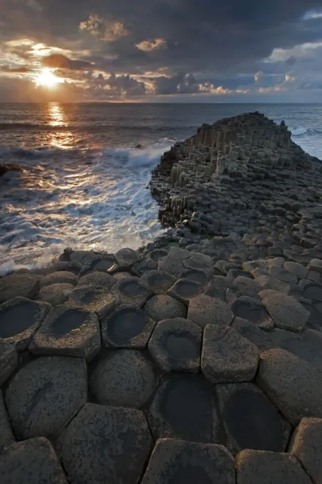 Framed Print : Sunset over the sea at Giants Causeway, Causeway coast, Antrim county Framed Print : Sunset over the sea at Giants Causeway, Causeway coast, Antrim county