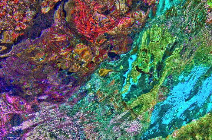 Framed Print : Detail of surface reflections as seen from inside a small underwater cave, Raja Ampat, West Papua, Indonesia Framed Print : Detail of surface reflections as seen from inside a small underwater cave, Raja Ampat, West Papua, Indonesia