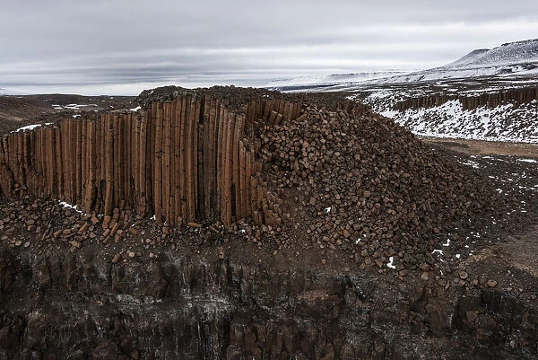 Towering basalt columns on clifftop, Putoransky State Nature Reserve, Putorana Plateau, Siberia, Russia. May, 2021
