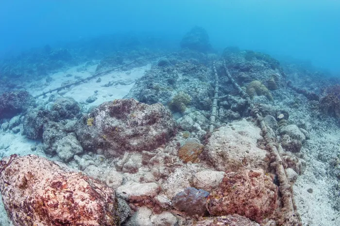 Framed Print : TransPacific undersea communication cables on the ocean floor off the island of Guam, Micronesia, Pacific Ocean. March, 2024
