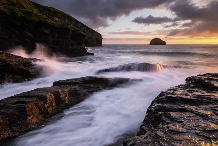 Framed Print : Trebarwith Strand at sunset, North Cornwall, England, UK. May, 2024 Framed Print : Trebarwith Strand at sunset, North Cornwall, England, UK. May, 2024