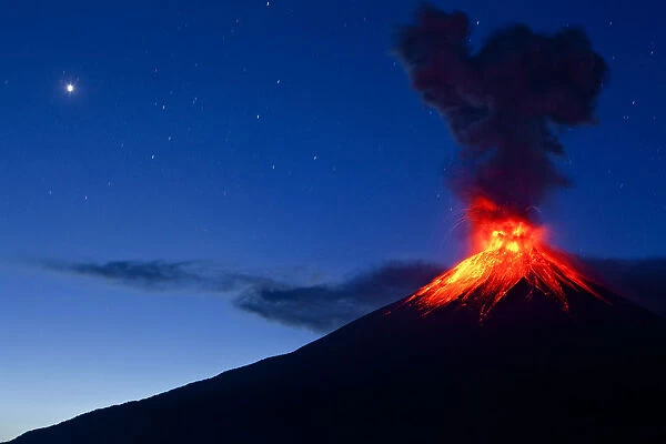 Tungurahua Volcano erupting at dawn, Ecuadorian Eastern Slopes, Tungurahua, Ecuador