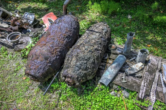 Framed Print : Various remains of World War II related objects displayed in a community on Emirau Island, New Ireland Province, Papua New Guinea. December, 2023 Framed Print : Various remains of World War II related objects displayed in a community on Emirau Island, New Ireland Province, Papua New Guinea. December, 2023
