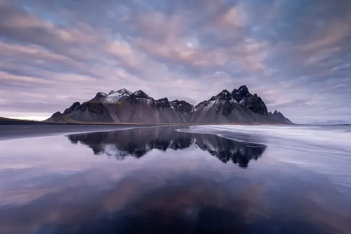 Framed Print : Vestrahorn mountain at dawn, south-east Iceland, Atlantic Ocean. November Framed Print : Vestrahorn mountain at dawn, south-east Iceland, Atlantic Ocean. November