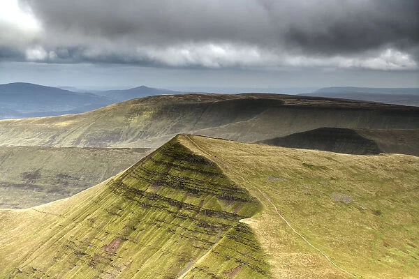 View towards Cribyn from Pen y Fan in the Brecon Beacons National Park, Wales, September