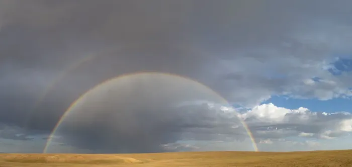 Framed Print : View of a double rainbow over steppe grassland, Mongolia, 2018 Framed Print : View of a double rainbow over steppe grassland, Mongolia, 2018