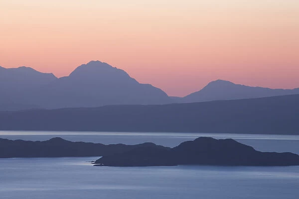 View from Isle of Skye across Sound of Rsay to Rona and Torridon Hills, at dawn