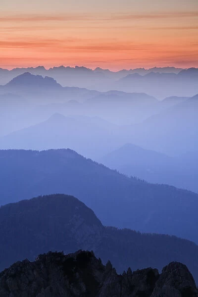 View from the Mangrt Pass at 2000m looking from Slovenia towards Italy at sunset