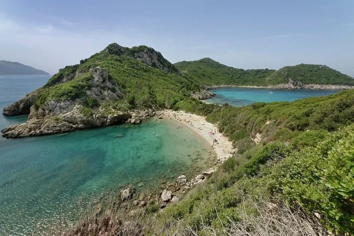 Framed Print : View of the remote but popular twin beaches at Porto Timoni, Corfu, Greece. May, 2024 Framed Print : View of the remote but popular twin beaches at Porto Timoni, Corfu, Greece. May, 2024