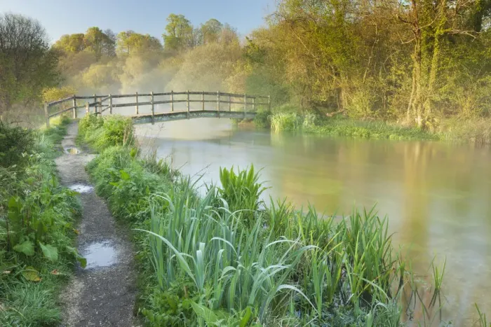 Framed Print : View of the River Itchen at dawn, Ovington, Hampshire, England, UK, May 2012 Framed Print : View of the River Itchen at dawn, Ovington, Hampshire, England, UK, May 2012