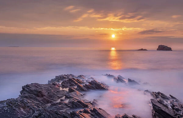 View of Rosguill Peninsula at sunset, County Donegal, Ireland, Atlantic Ocean. May, 2021
