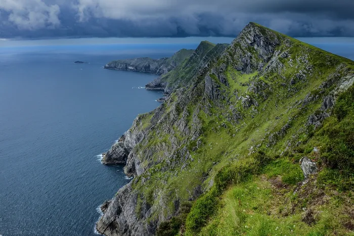 Framed Print : View to sea along the Achill Head cliffs on west peninsula, Achill Island, County Mayo, Republic of Ireland. June, 2019 Framed Print : View to sea along the Achill Head cliffs on west peninsula, Achill Island, County Mayo, Republic of Ireland. June, 2019