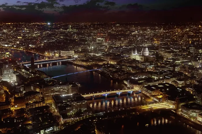 Framed Print : View over the western River Thames at twilight, from the viewing platform of the Shard tower at London Bridge, London, England, UK. October, 2014 Framed Print : View over the western River Thames at twilight, from the viewing platform of the Shard tower at London Bridge, London, England, UK. October, 2014