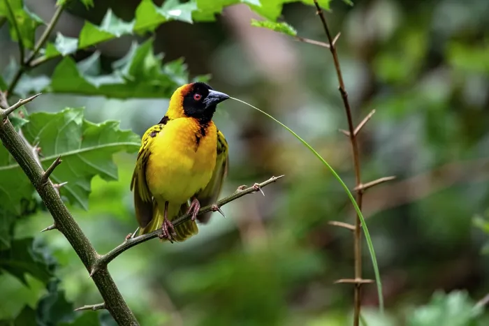 Framed Print : Village weaver (Ploceus cucullatus) perched on branch, Uganda