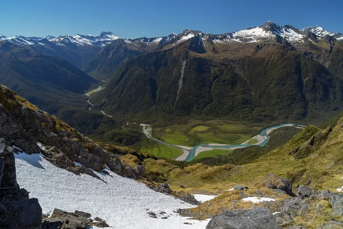 Framed Print : The Waitoto River flowing through valley far below the alpine habitat of the New Zealand rock wren (Xenicus gilviventris), Haast Range, West Coast, New Zealand. November, 2017 Framed Print : The Waitoto River flowing through valley far below the alpine habitat of the New Zealand rock wren (Xenicus gilviventris), Haast Range, West Coast, New Zealand. November, 2017