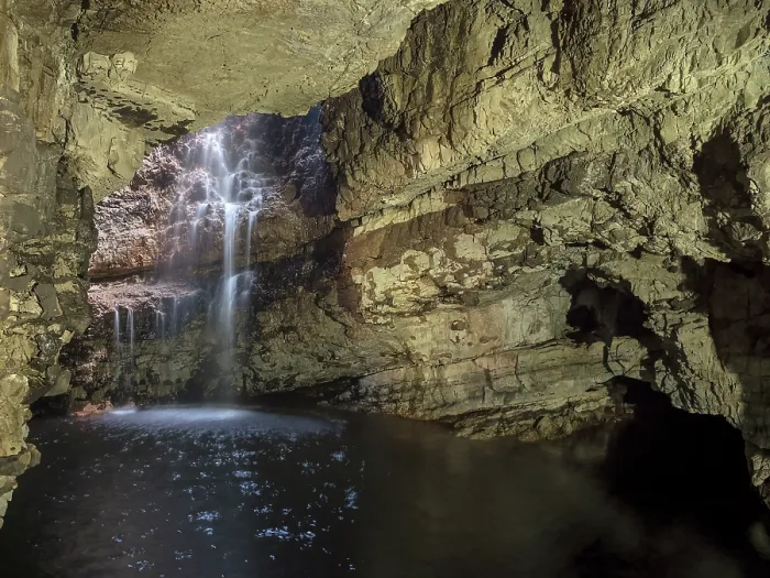 Framed Print : The Waterfall Chamber in Smoo Cave, a combined sea and freshwater cave, Sutherland, Northern Scotland, UK. July, 2017 Framed Print : The Waterfall Chamber in Smoo Cave, a combined sea and freshwater cave, Sutherland, Northern Scotland, UK. July, 2017