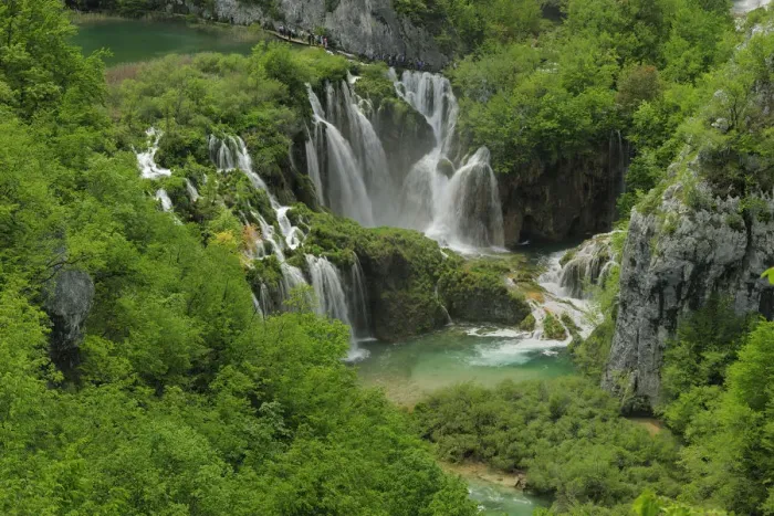 Framed Print : Waterfall and rapids falling into a mountain pool in woodland. Plitvice National Park Framed Print : Waterfall and rapids falling into a mountain pool in woodland. Plitvice National Park