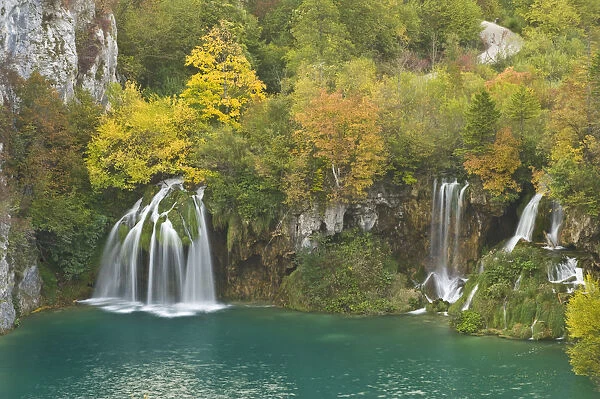 Waterfalls in autumn, Milanovac lake, Lower lakes, Plitvice Lakes NP, Croatia, October