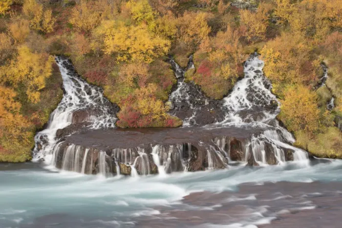 Framed Print : Waterfalls flowing into Hvita River at Hraunfossar, Iceland, September 2013 Framed Print : Waterfalls flowing into Hvita River at Hraunfossar, Iceland, September 2013