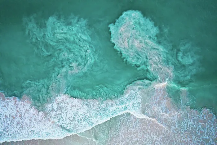 Framed Print : Waves crashing on beach and carrying sediments back out to sea, aerial view. The Bahamas Framed Print : Waves crashing on beach and carrying sediments back out to sea, aerial view. The Bahamas