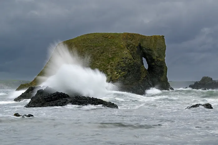 Framed Print : Waves crashing against Elephant Rock, Ballintoy Area, County Antrim, Northern Ireland, UK. June, 2022 Framed Print : Waves crashing against Elephant Rock, Ballintoy Area, County Antrim, Northern Ireland, UK. June, 2022