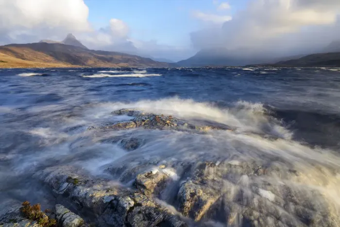 Framed Print : Waves crashing on Loch Bad a Ghaill, Assynt, Highlands of Scotland, UK, January 2016 Framed Print : Waves crashing on Loch Bad a Ghaill, Assynt, Highlands of Scotland, UK, January 2016