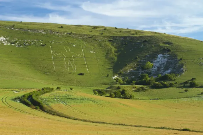 Framed Print : Wilmington Long Man on Wilmington Hill, a chalk figure cut into the hillside in the 16th century Framed Print : Wilmington Long Man on Wilmington Hill, a chalk figure cut into the hillside in the 16th century
