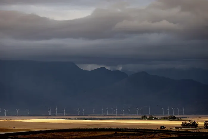 Framed Print : Wind turbines under a stormy sky on a farm near the town of Hermon, outside Cape Town, Western Cape, South Africa. February, 2024 Framed Print : Wind turbines under a stormy sky on a farm near the town of Hermon, outside Cape Town, Western Cape, South Africa. February, 2024