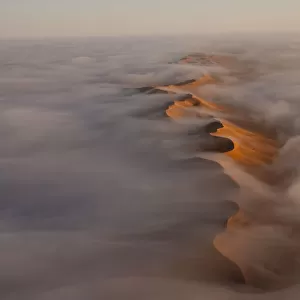 Aerial of fog over the Namib Desert, Namibia, September 2011