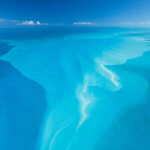 Aerial image showing sandbanks in the Bahamas archipelago, Caribbean, February 2012