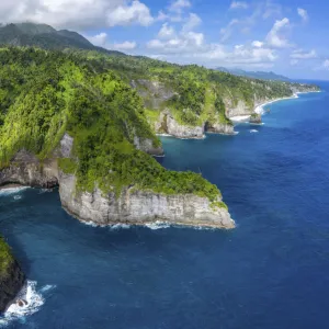 Aerial view of Glassy Point, East Coast of Dominica, West Indies. December 2019