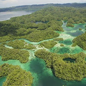 Aerial view of Hidden Bay in North West peninsula of Gam Island. Raja Ampat Islands