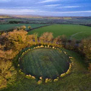 Aerial view of Kings Men stone circle, Rollright Stones complex, Print