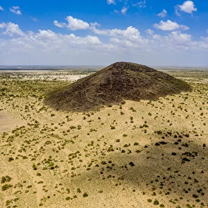 Aerial view of lava flow in Chalbi desert, around North Horr, North Kenya, February 2020