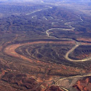 Aerial view of the Red Centre in Australia with dry river bed, Australia, October 2009
