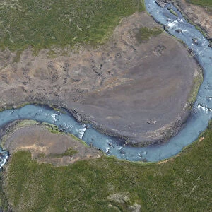 Aerial view of Skjalfandafljot River (glacial river) Northern Iceland, June 2009