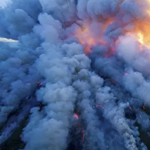 Aerial view of smoke in controlled burn, Everglades National Park, Florida. May 2011