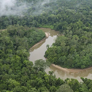 Aerial view of Tiputini River and surrounding Rainforest. Yasuni National Park, Amazon Rainforest