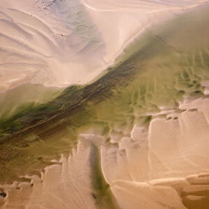 Aerial view of water channel in the sand, Hallig, Germany, April 2009